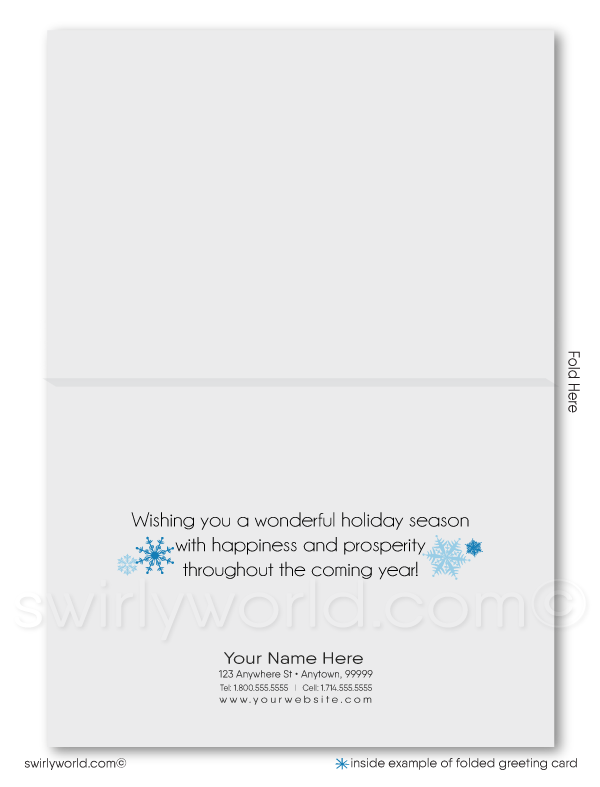 Retro Contemporary Whimsical Blue Snowflake Tree Christmas Holiday Cards for Business Professionals