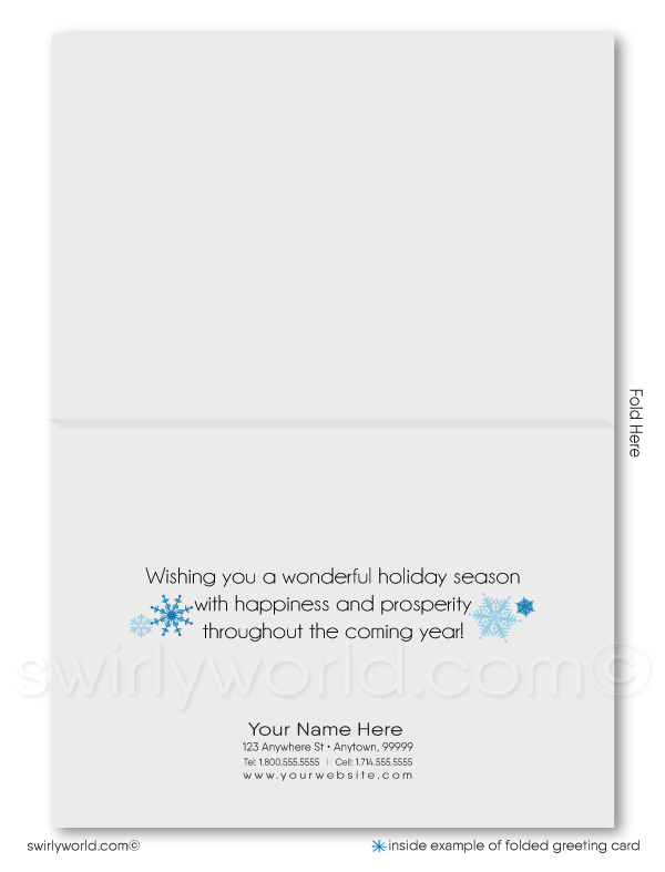 Retro Contemporary Whimsical Blue Snowflake Tree Christmas Holiday Cards for Business Professionals.