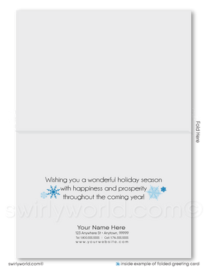 Retro Contemporary Whimsical Blue Snowflake Tree Christmas Holiday Cards for Business Professionals