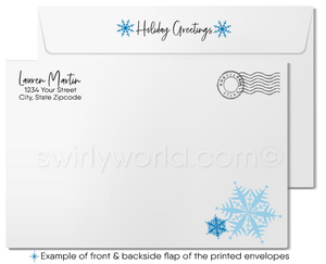 Retro Contemporary Whimsical Blue Snowflake Tree Christmas Holiday Cards for Business Professionals