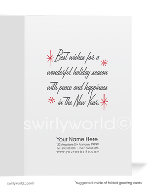 Vintage Mid-Century "Season's Greetings" Holiday Card - Retro 1960s Atomic Santa with Geometric Design