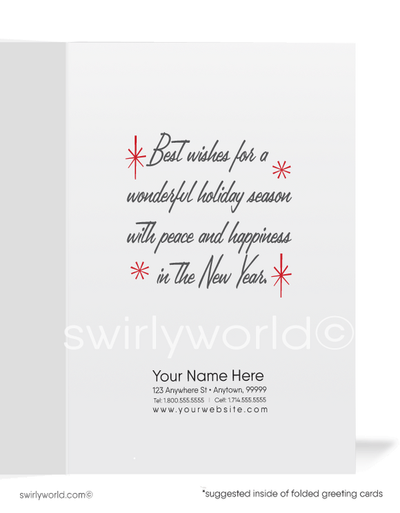 Celebrate the season with our vintage mid-century "Season's Greetings" card featuring a retro atomic Santa in bold geometric design. Customizable and premium quality!