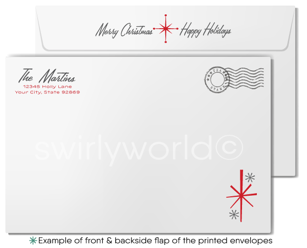 Vintage Mid-Century "Season's Greetings" Holiday Card - Retro 1960s Atomic Santa with Geometric Design