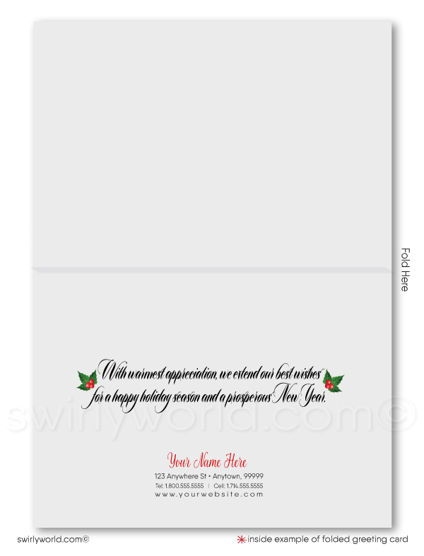 Traditional Holly Logo Business Happy Holiday Greeting Cards for Customers