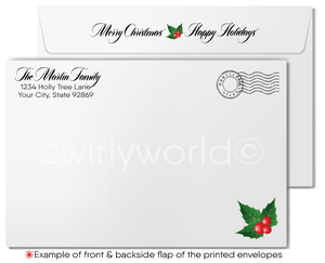 Traditional Holly Logo Business Happy Holiday Greeting Cards for Customers