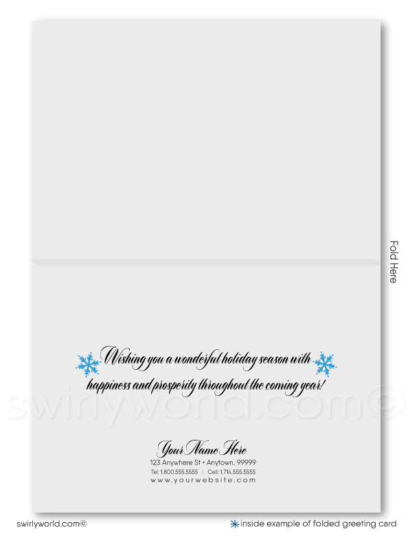 Contemporary Retro Modern Blue Business Happy Holidays Cards.