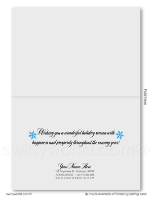 Contemporary Retro Modern Blue Business Season's Greetings Holiday Cards