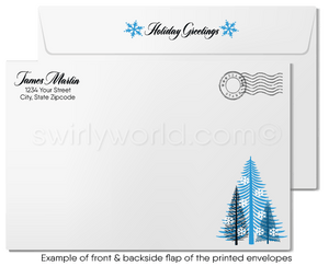 Contemporary Retro Modern Blue Business Season's Greetings Holiday Cards