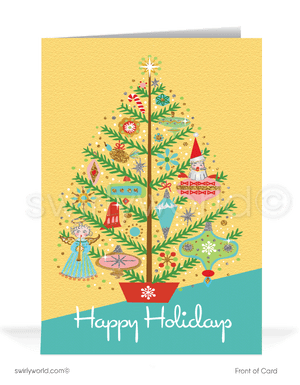 1960s style atomic retro mid-century modern Scandinavian style MCM Christmas tree holiday greeting cards.