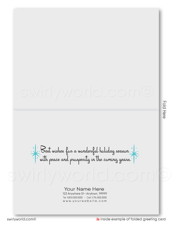 Groovy 1960's style candles, featuring Eames era patterns adorned by atomic starbursts, create a uniquely retro Christmas holiday card.