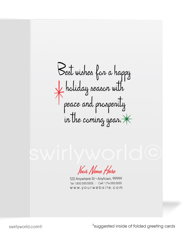 1950s Mid-Century Modern Vintage Old Fashioned Santa Claus Merry Christmas Holiday Cards