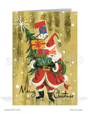 1950s Mid-Century Modern Vintage Old Fashioned Santa Claus Merry Christmas Holiday Cards