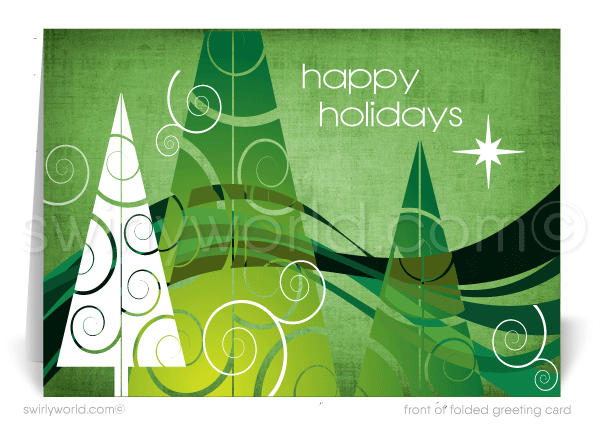 Contemporary Modern Season's Greetings Trees Holiday Cards for Customers