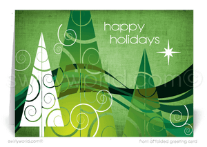 Contemporary Modern Season's Greetings Trees Holiday Cards for Customers