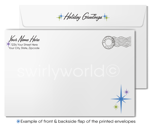 Vintage Christmas Card - Mid-Century Scene of Families Picking Christmas Trees, Customizable Holiday Greeting