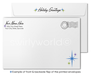 Vintage Christmas Card - Mid-Century Scene of Families Picking Christmas Trees, Customizable Holiday Greeting