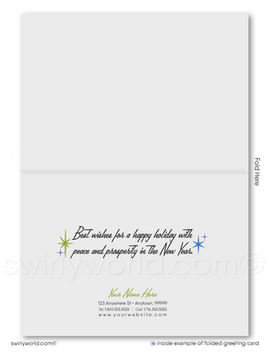 Vintage Christmas Card - Mid-Century Scene of Families Picking Christmas Trees, Customizable Holiday Greeting