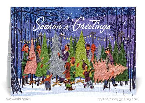 1950s-1960s Retro Vintage Mid-Century Modern Christmas Tree Farm Holiday Cards.