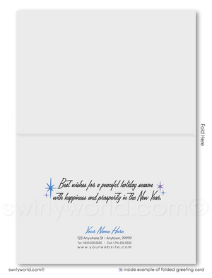 Vintage Christmas Card - Mid-Century Deer in Atomic Winter Scene, Customizable Holiday Greeting