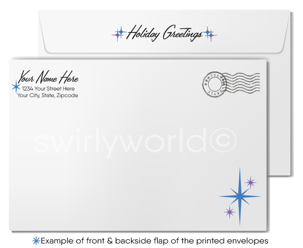 Vintage Christmas Card - Mid-Century Deer in Atomic Winter Scene, Customizable Holiday Greeting