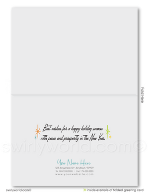 Retro Mid-Century Style Season's Greetings Snow-scene Winter Happy Holiday Cards