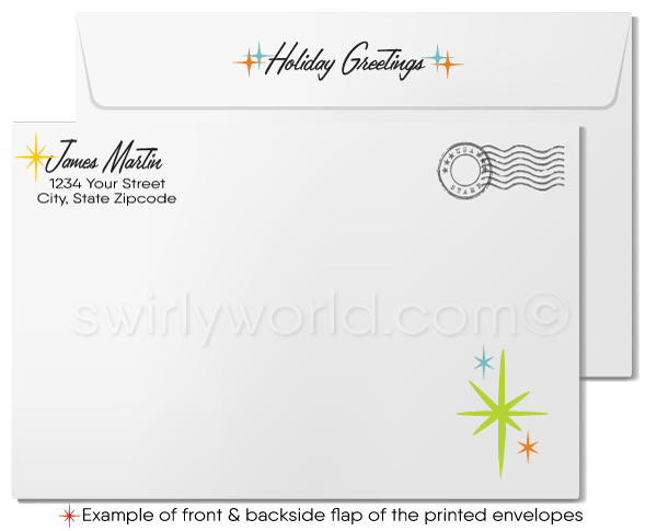 Retro Mid-Century Style Season's Greetings Snow-scene Winter Happy Holiday Cards