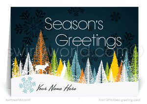 Retro Mid-Century Style Season's Greetings Snow-scene Winter Happy Holiday Cards