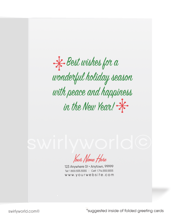 Send holiday cheer with our vintage Christmas card featuring 1950s Santa and reindeer. Customizable message, retro design, and premium matte stock for charm.