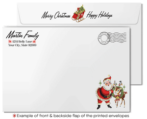Vintage 1950s Santa Christmas Card – Retro Reindeer Scene with Customizable Holiday Greeting