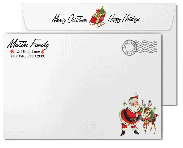 1950s Atomic Mid Century Modern Vintage Santa Claus Holiday Cards
