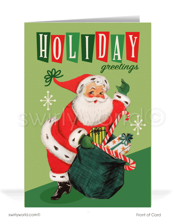 1950's atomic retro mid-century modern vintage Santa Claus Christmas holiday card.