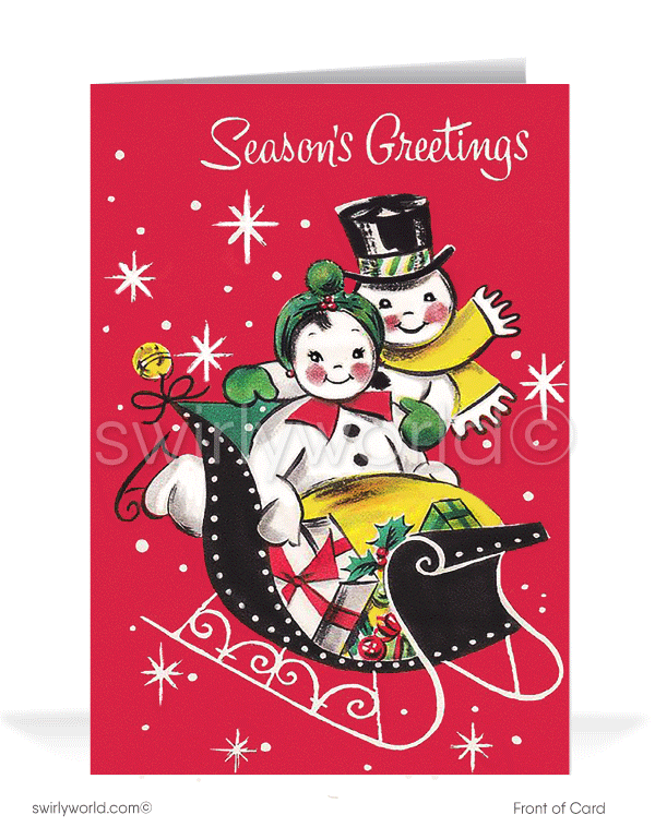 1950's atomic retro mid-century modern Snowman Couple Christmas holiday card.