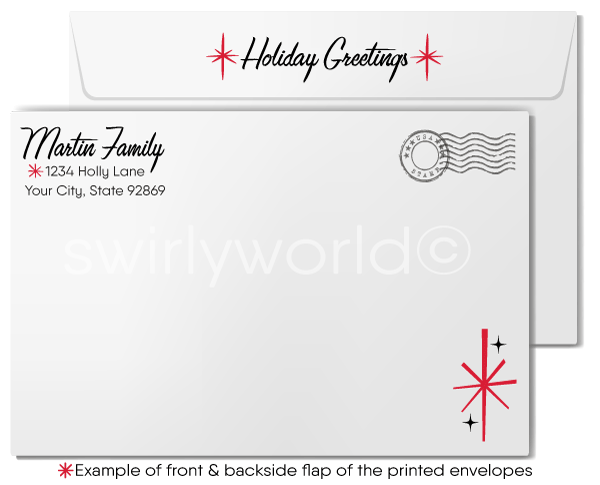 Vintage 1960s Mid-Century Mod Santa Christmas Holiday Card with Starbursts