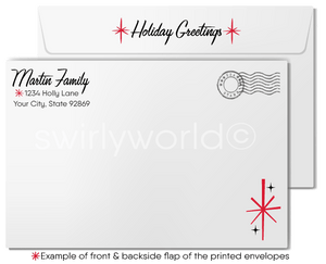 Vintage 1960s Mid-Century Mod Santa Christmas Holiday Card with Starbursts