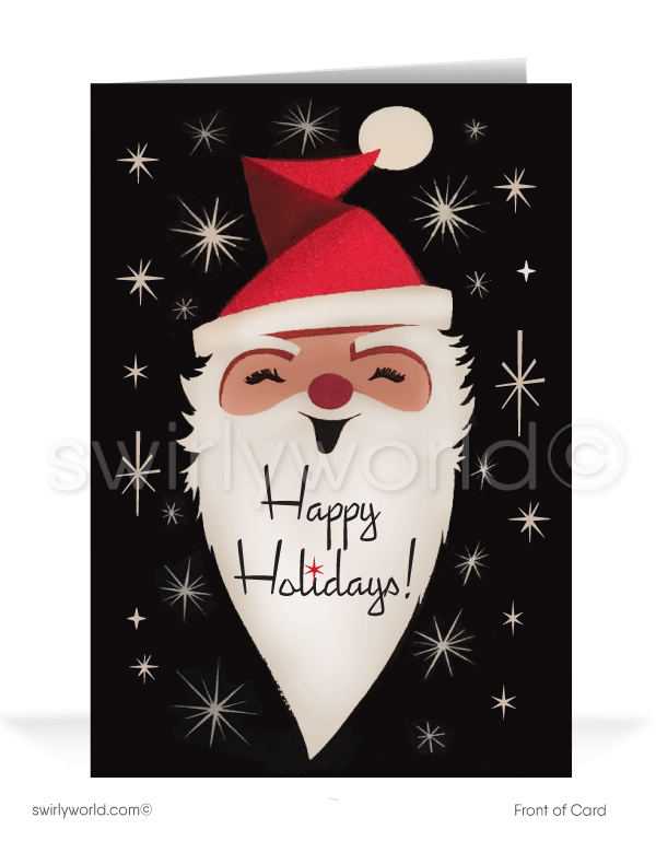 1950's Atomic Mid Century Modern Vintage Santa Claus Holiday Cards