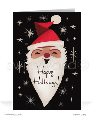 1950's Atomic Mid Century Modern Vintage Santa Claus Holiday Cards