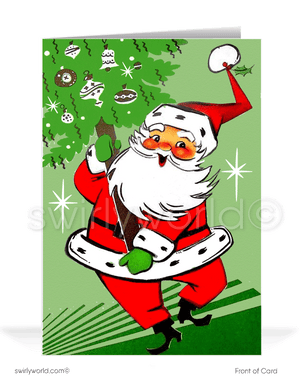 1950's atomic retro mid-century modern old-fashioned Santa Claus Christmas holiday card.
