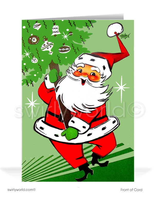 1950's atomic retro mid-century modern old-fashioned Santa Claus Christmas holiday card.