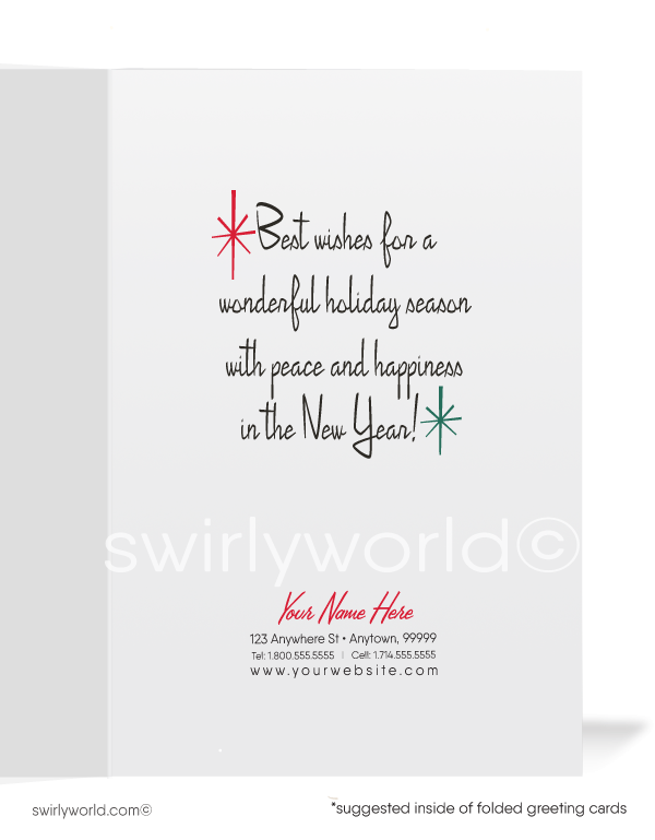 1950's Mid-Century Modern Vintage Old Fashioned Santa and Reindeer Christmas Cards