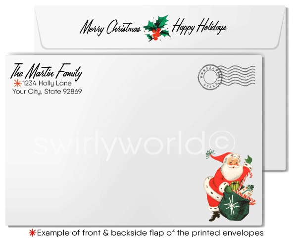 1950's Mid-Century Modern Vintage Old Fashioned Santa and Reindeer Christmas Cards