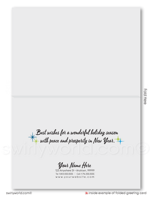 Modern Retro Modern Blue Trees Happy Holidays Greeting Cards for Business