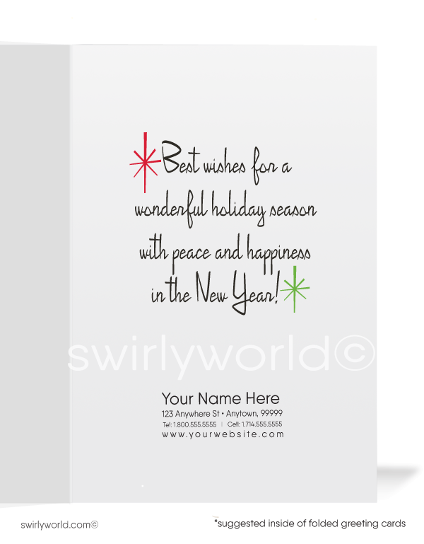 1950s retro mid-century vintage kitsch kitty cat Merry Christmas printed holiday cards.