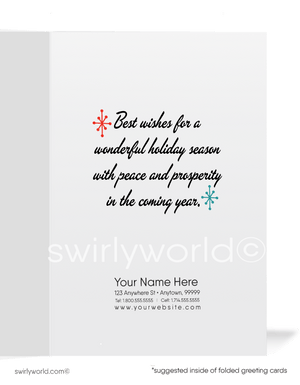 Vintage Christmas Card with Snowman Contractor Painting Candy Cane in Snowy Forest Scene