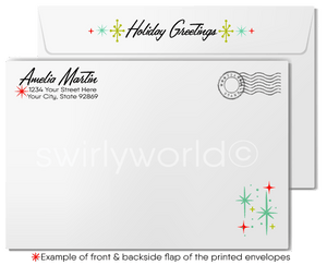Mid Century Christmas Card - Retro Starburst Design With 1960s Atomic Ornaments