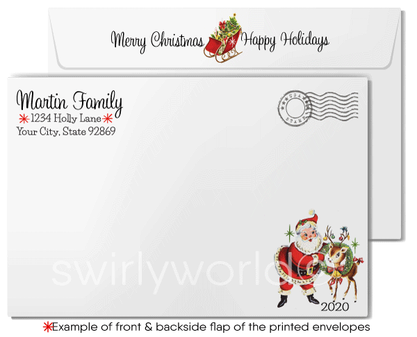 1950's Retro Mid-Century Modern Santa Claus Christmas House Realtor Holiday Cards