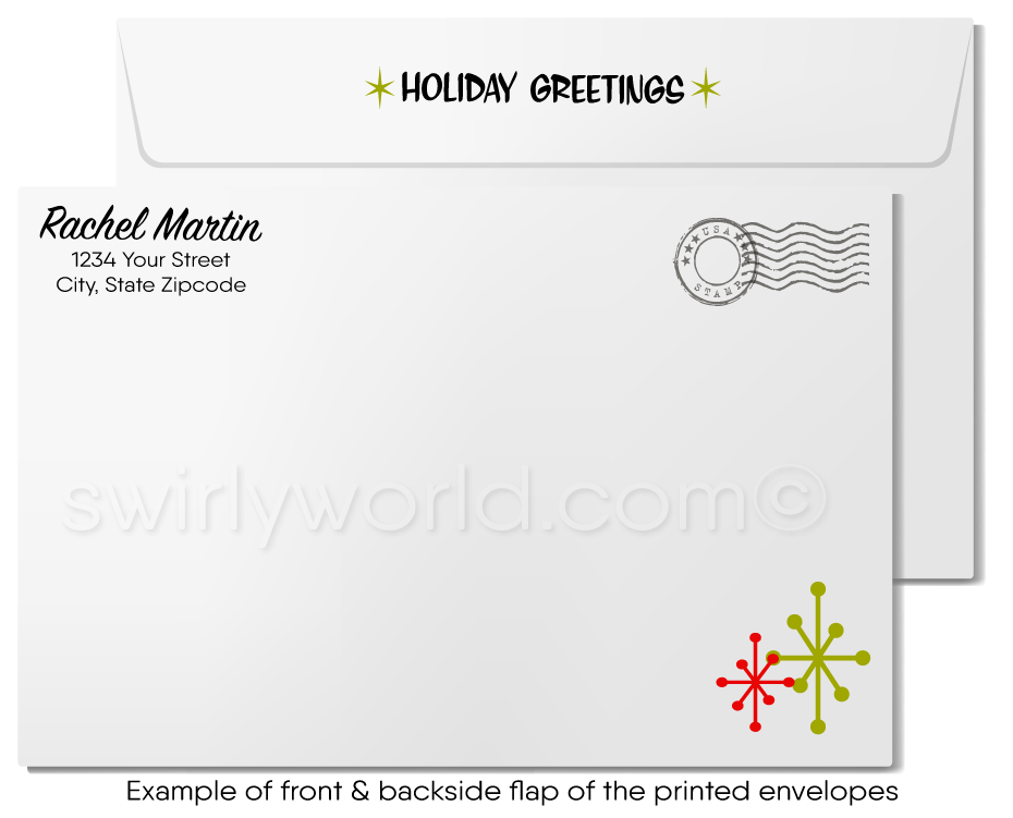 Retro Mid-Century Modern Christmas Neighborhood House Holiday Cards