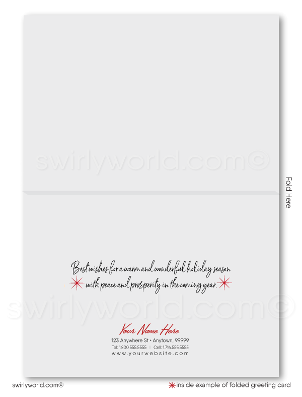 Retro Modern Whimsical Home Interior Holiday Cards for Real Estate Agents. Mid-century modern merry christmas cards 