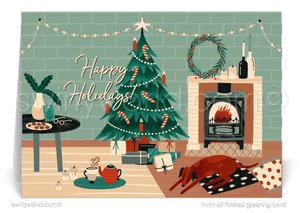 Modern interior warm and cozy home for the holidays Christmas cards.