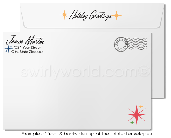 Retro Mid-Century Modern 1960s Style Vintage Santa Claus Holiday Cards for Realtors