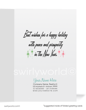 Retro Modern Contemporary Tree of Houses Christmas Realtor Holiday Cards